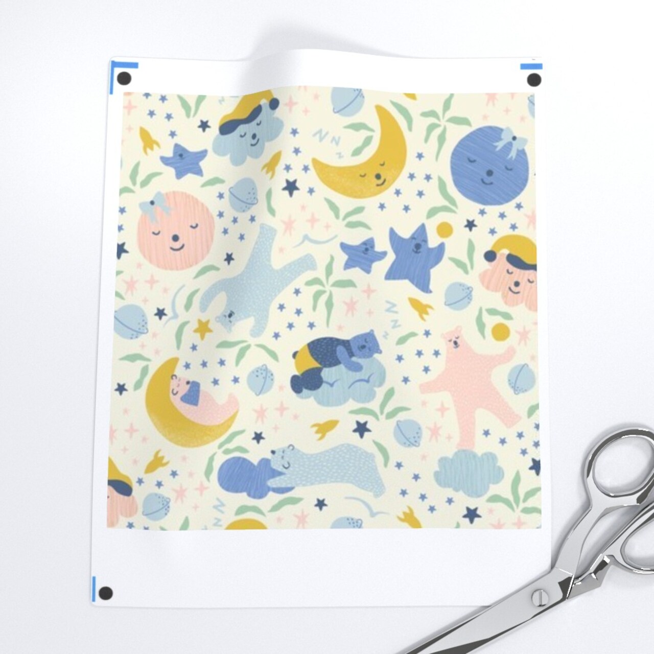 Sleepy Bear Celestial Baby Night Sky Whimsical Fun Cute Happy Cheerful Pastel Nlue Blue Pink Moon Star Custom Printed Fabric by Spoonflower Various Fabrics by the Yard or Fat Quarter